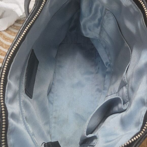 COACH Black Patent Leather Signature Stripe Tote Shoulder Bag (F15142) - Picture 7 of 9